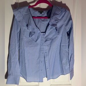 Who What Wear Blue and White Striped Blouse